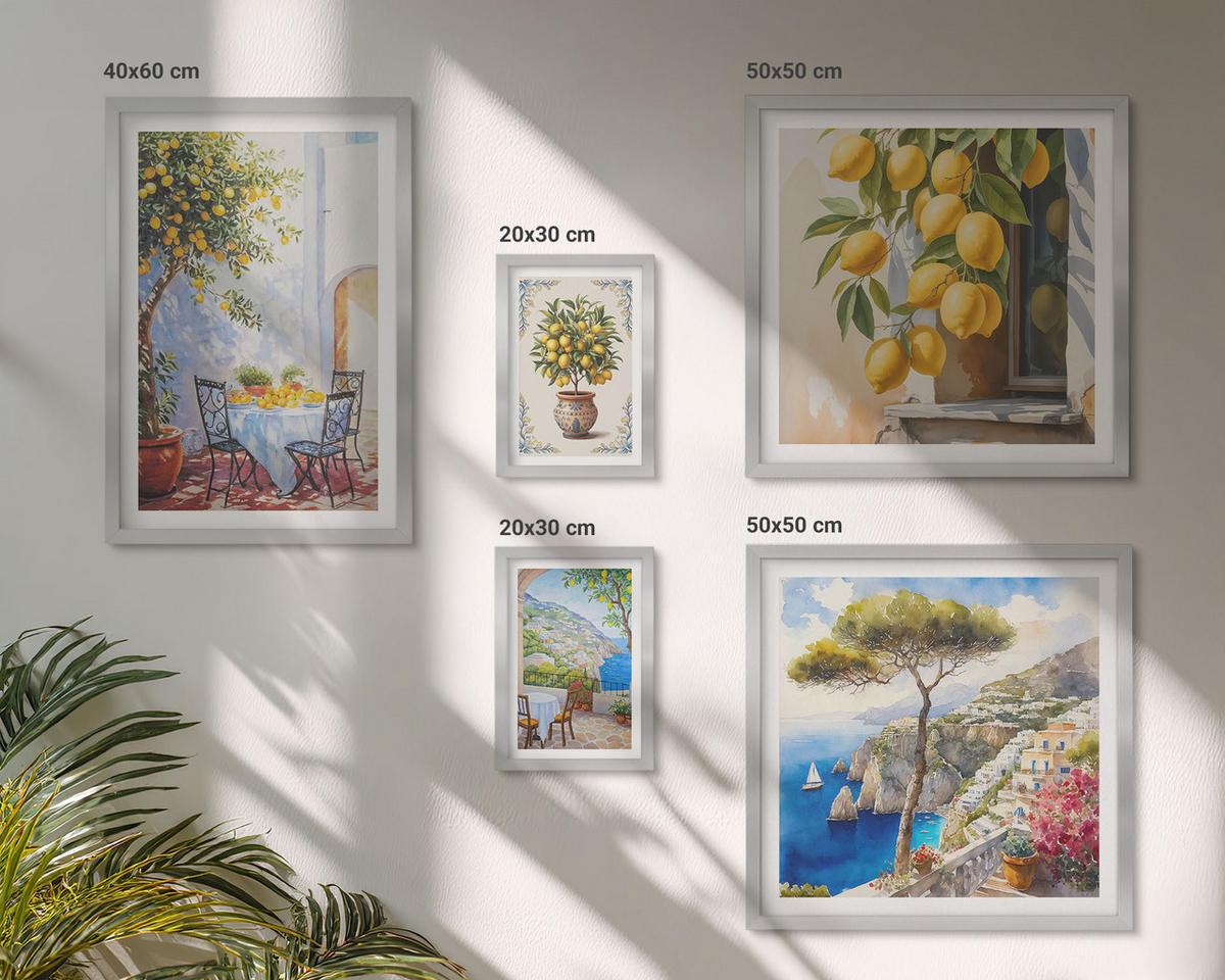 WANDBILDER 5er Set - 50x50 cm & 20x30 cm & 40x60 cm Silberner Rahmen - Abstrakte Kranichberge - Silberfarben, Kunststoff (40/60cm) - ArtPrintCave
