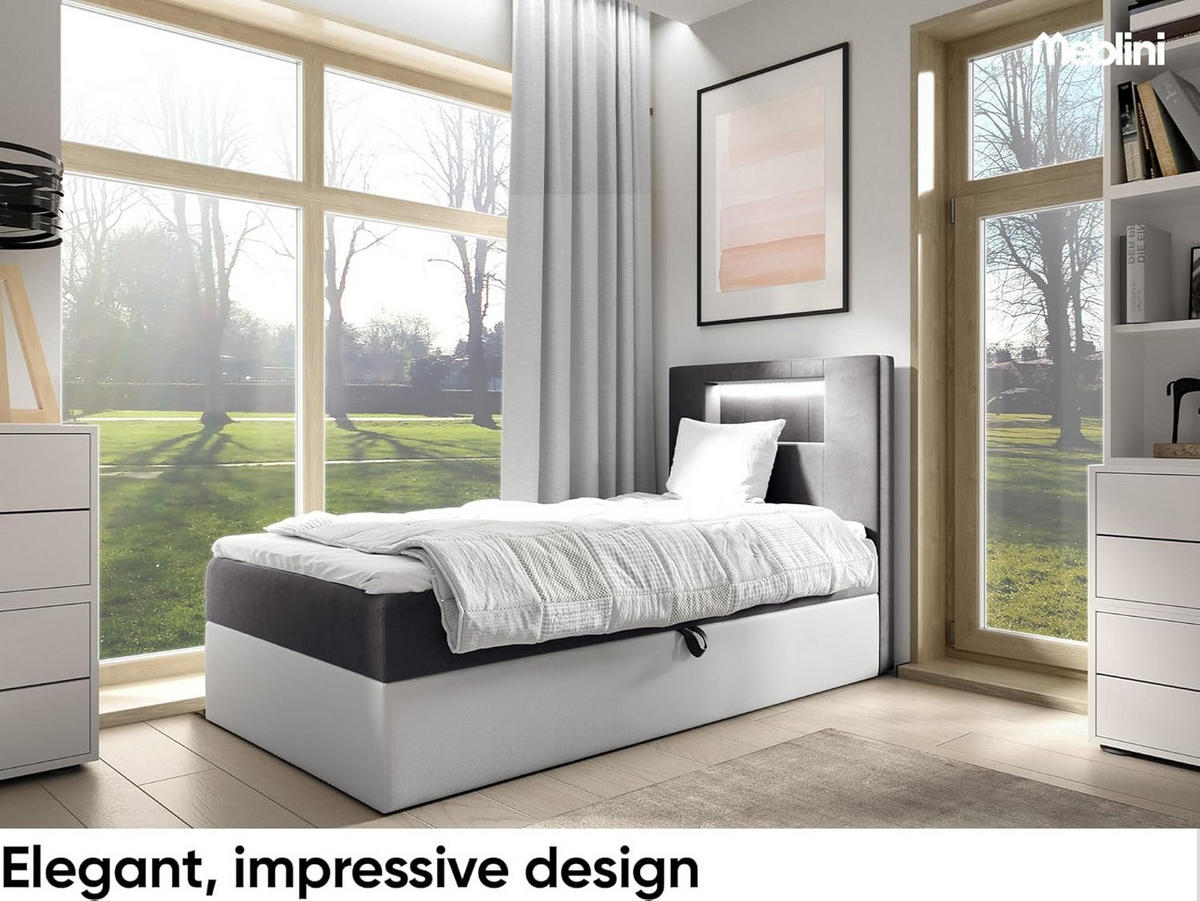 KINDERBETT GARETH 1 - Dunkelgrau/Weiß, Holzwerkstoff (92/212cm) - Meblini