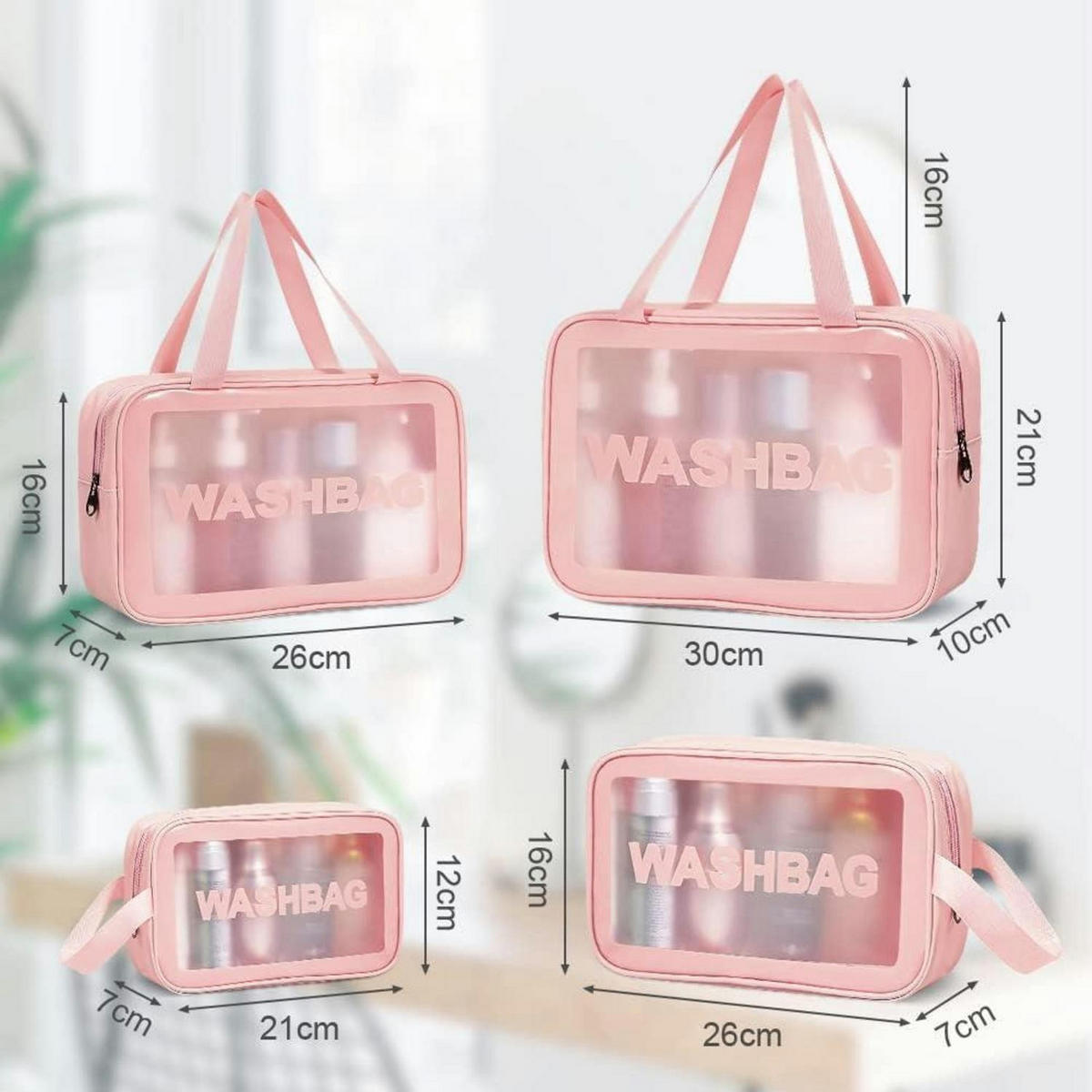 KULTURBEUTEL 5-teiliges Set, transparent, in Rosa - Rosa, Kunststoff (22.4/4.8/32.3cm)