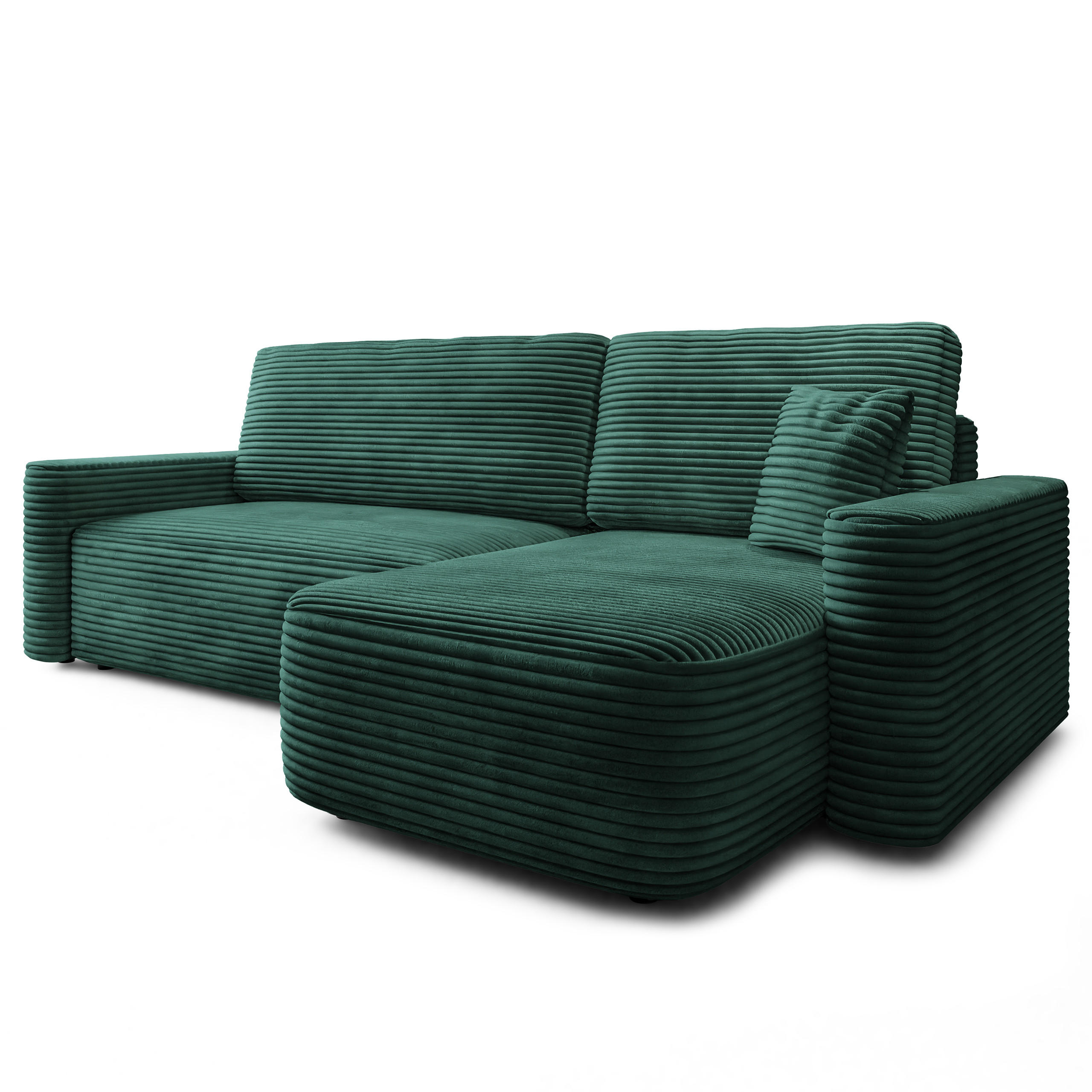 ECKSOFA NERI T Grün Kordstoff mit Schlaffunktion - Grün, Holzwerkstoff/Textil (280/157cm) - MASSENO
