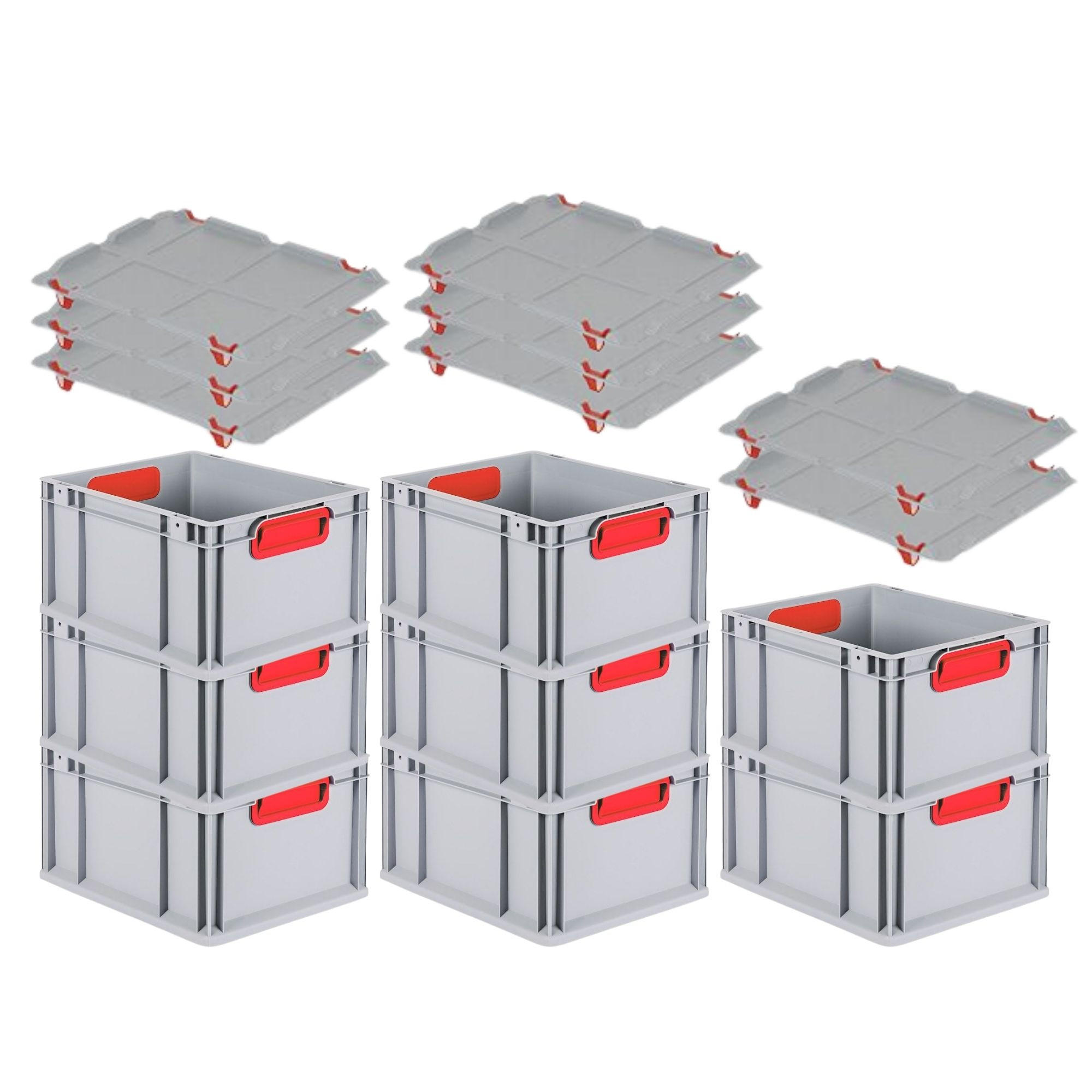 EUROBOX 8x Nextgen Color Mit Auflagedeckel 22x30x40cm Griffe Rot Geschlossen - Rot, Kunststoff (30/22/40cm) - PROREGAL