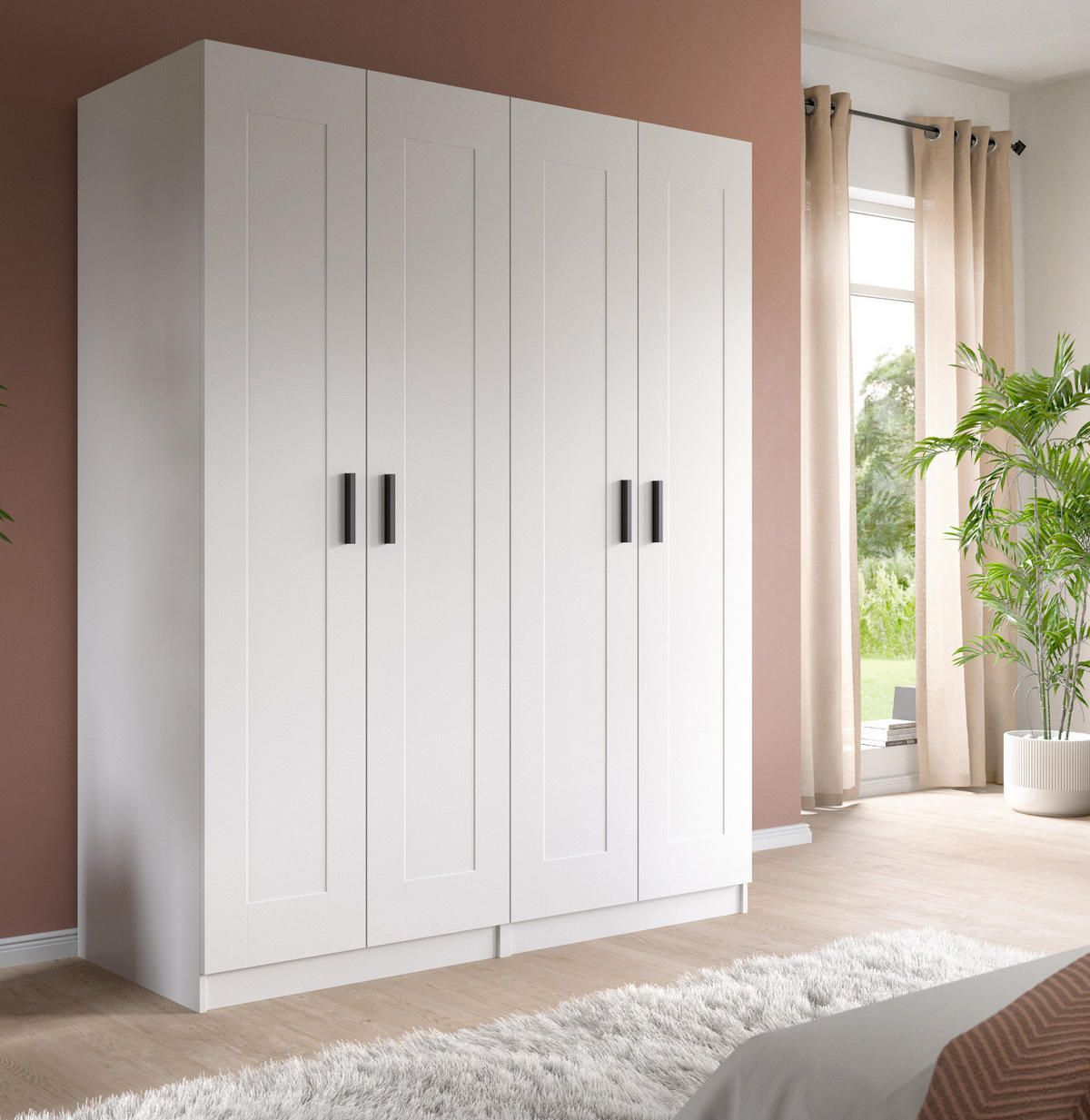 KLEIDERSCHRANK in weiß 160 x 194 cm, Drehtürenschrank 4-türig skandinavisch - Schwarz/Weiß, Holzwerkstoff/Kunststoff (160/194/56cm) - Inn.Furn