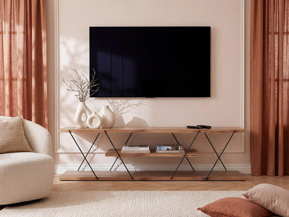 TV-BOARD - 120 cm x 30 cm - metall - naturfarben hell Delory - Naturfarben, Holz/Metall (120/33/30cm) - Vente-Unique
