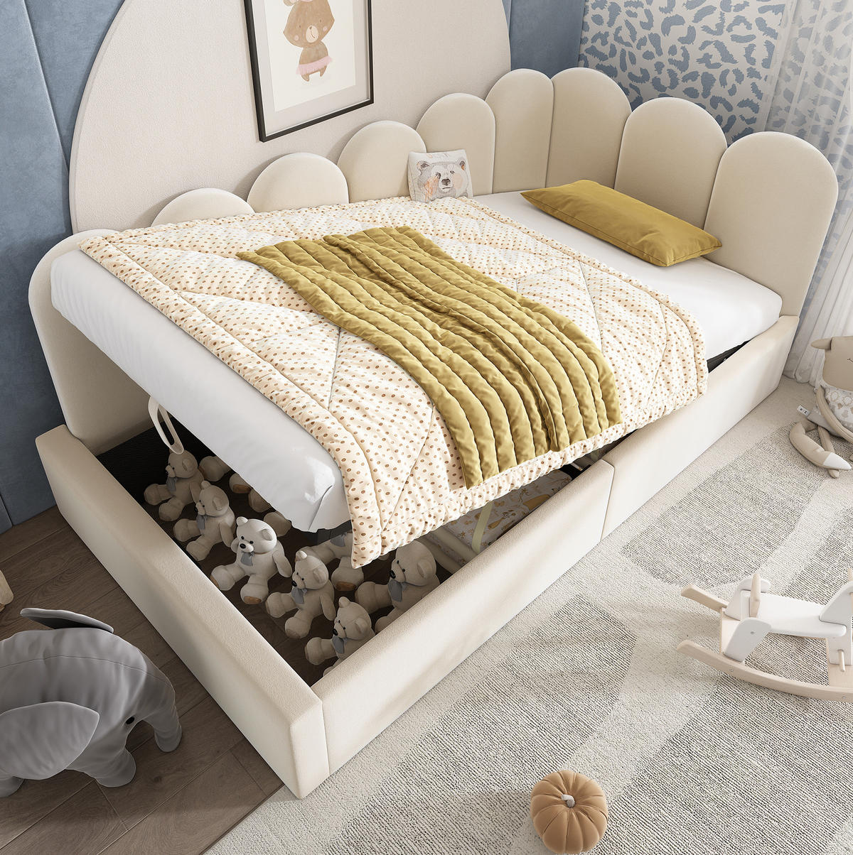 BETT mit Bettkasten 90x190 cm Samt Beige - Beige, Metall (90/190cm) - Beauniv