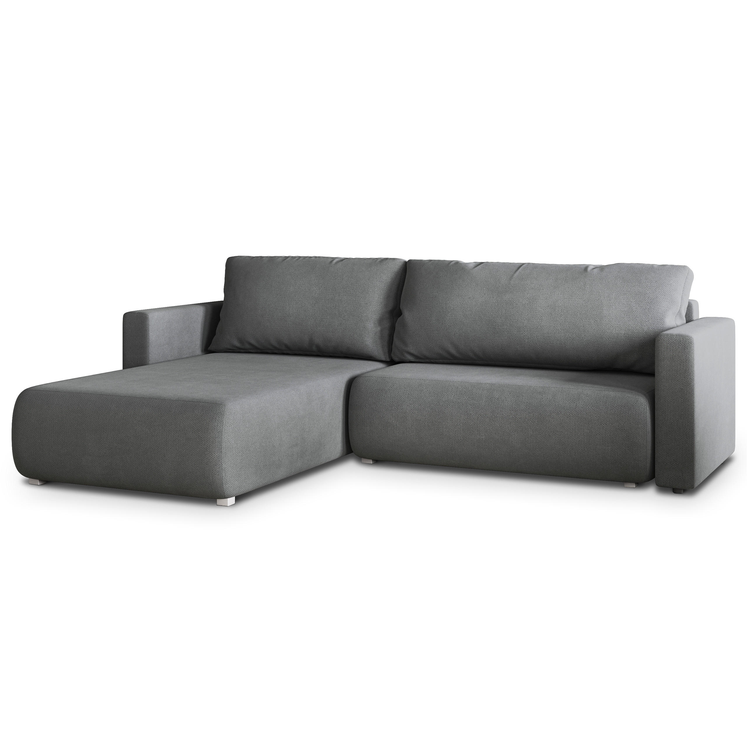 ECKSOFA TURIN Grau Geflochtener Stoff mit Schlaffunktion - Grau, Holz (265/183cm) - MASSENO