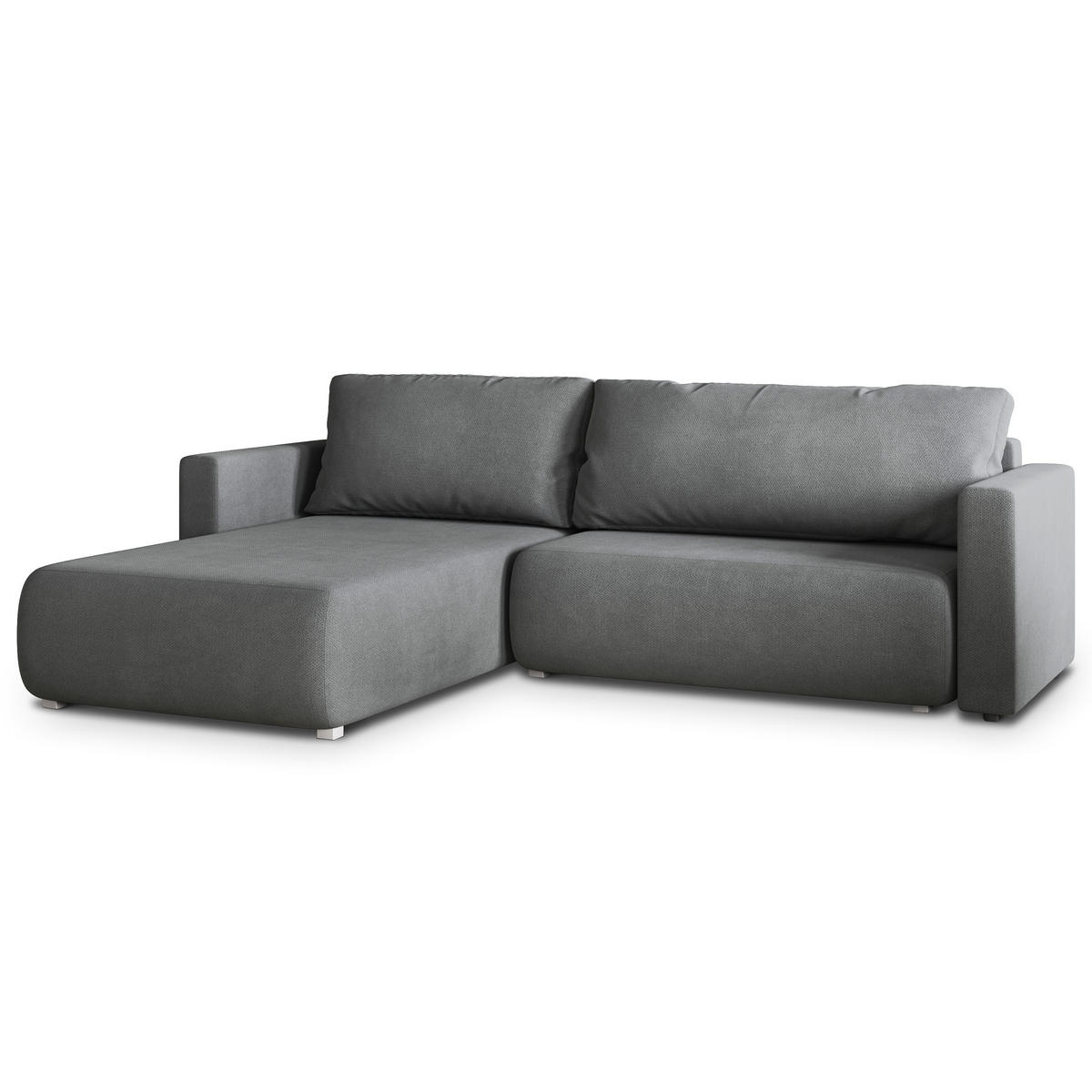 ECKSOFA TURIN Grau Geflochtener Stoff mit Schlaffunktion - Grau, Holz (265/183cm) - MASSENO