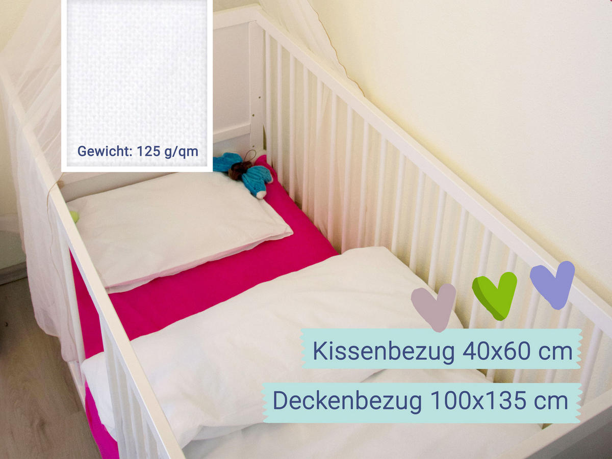 BETTWÄSCHE, 40x60 + 100x135 cm, 100% Baumwolle, Weiß - Weiß, Textil (100/135cm) - Zollner