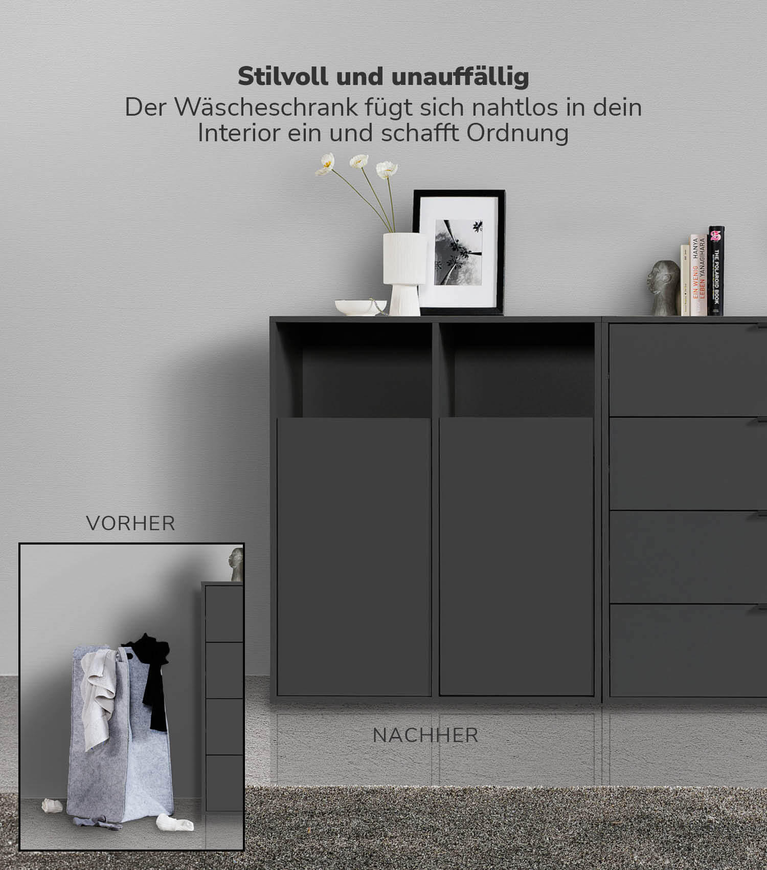WÄSCHESCHRANK Der Wäschehüter - Schwarz, Holzwerkstoff (80/95/40cm) - Mokebo