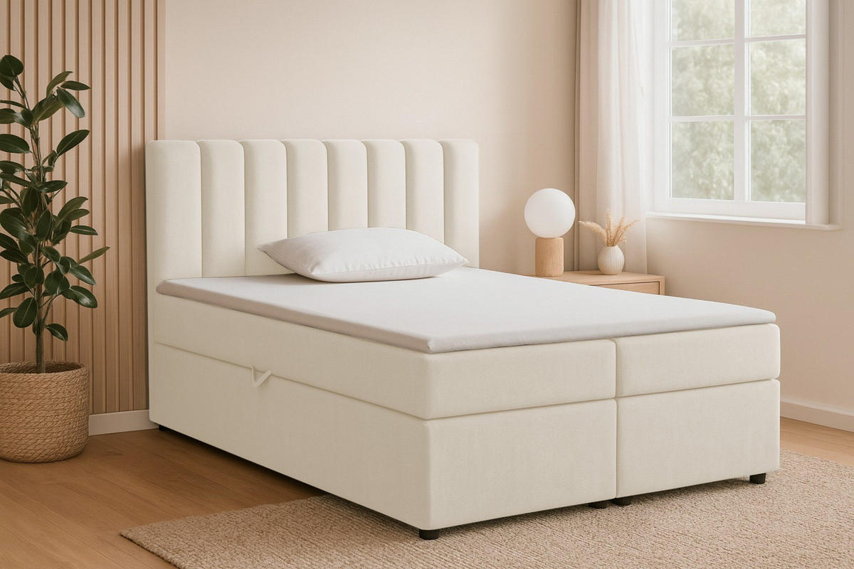 BOXBETT VIKA 120/200 in Velours Creme H4 - Creme, Holz/Holzwerkstoff (120/200cm) - Deine Möbel 24