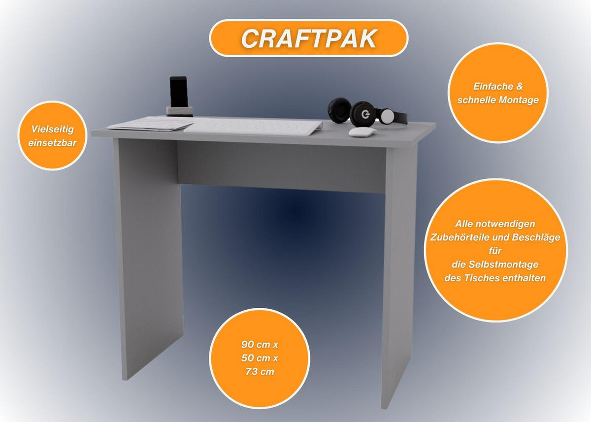 SCHREIBTISCH Dunkelgrau 90/50/73cm - Dunkelgrau, Holzwerkstoff (50/90/73cm) - CraftPAK