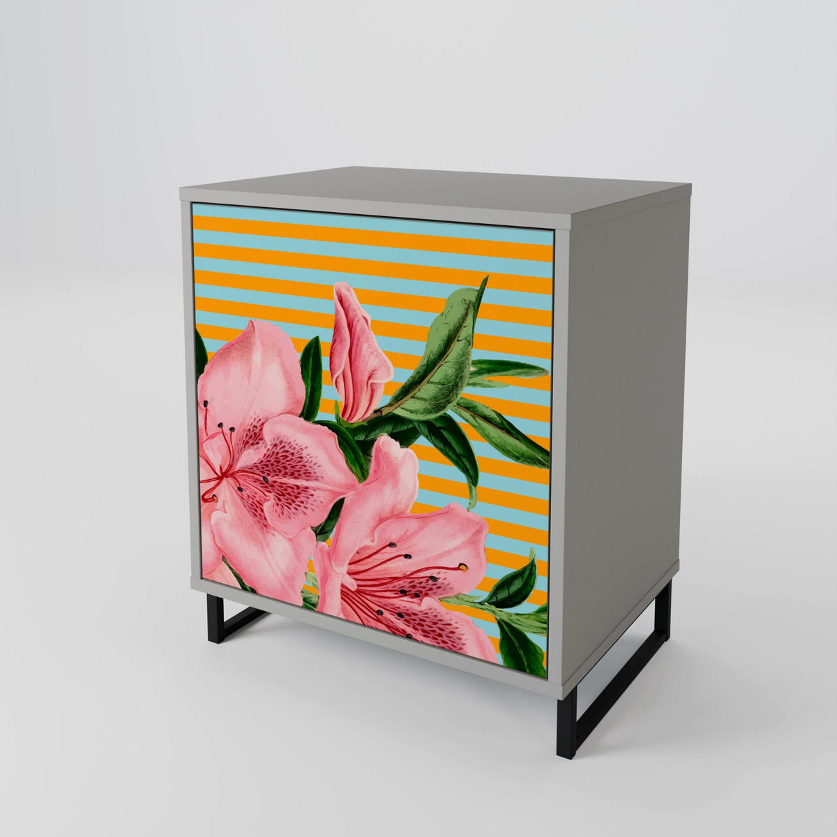SIDEBOARD FRAGILE BEAUTY, Grau, 57,5x42x70,5 cm, Schwarze Metall-Sternfüße - Multicolor/Schwarz, Holzwerkstoff/Metall (57.5/70.5/42cm) - SpaceRebels