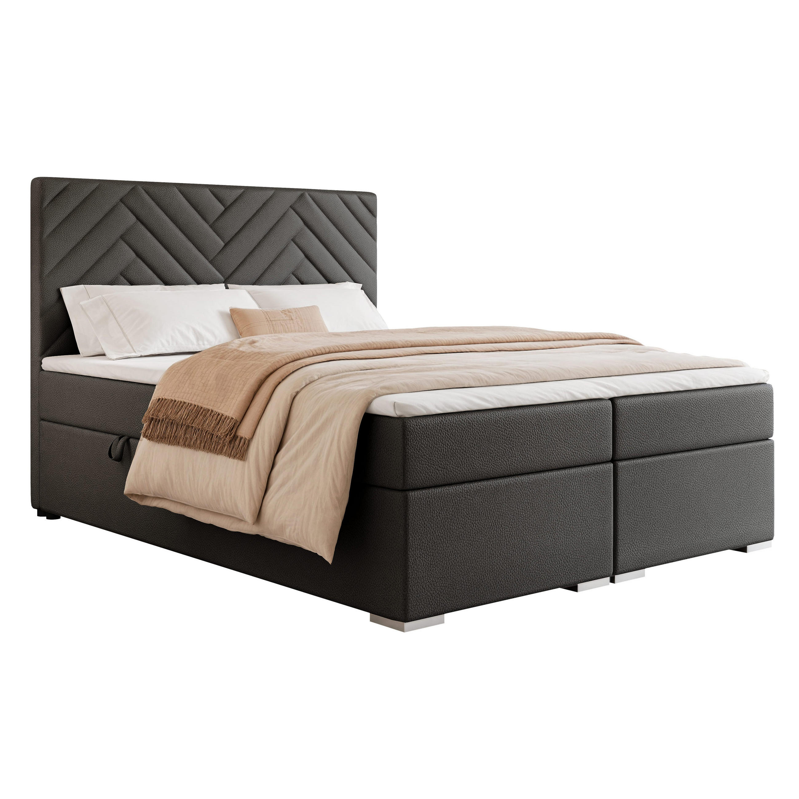 BOXBETT NEREA 180/200 cm mit Matratze und Topper, Schwarz - Schwarz, Textil (180/200cm) - Idohome