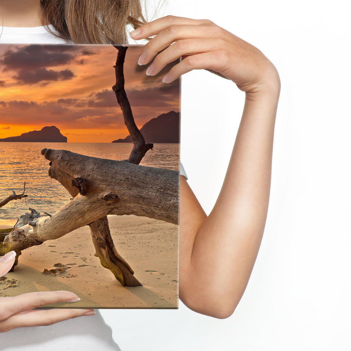 LEINWANDBILD Sonnenuntergang am Strand 120x80 - Beige/Rot, Textil (120/80cm) - Muralo