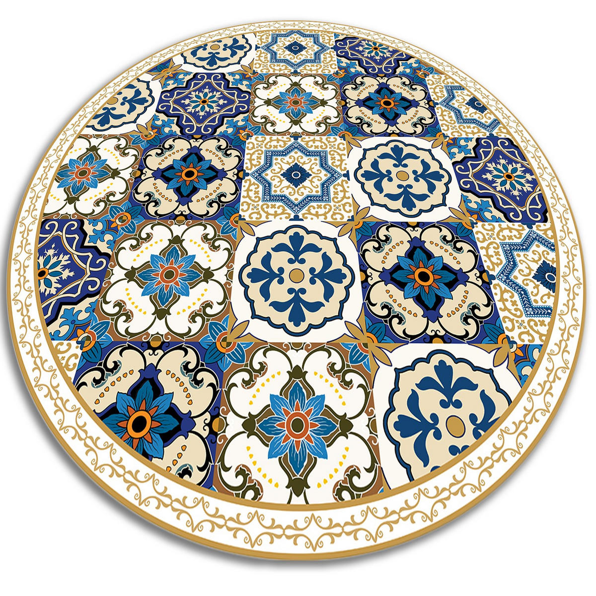 VINYL TEPPICH Ø80 cm Portugiesische Fliesen - Blau/Beige, Kunststoff (80/80cm) - TULUP