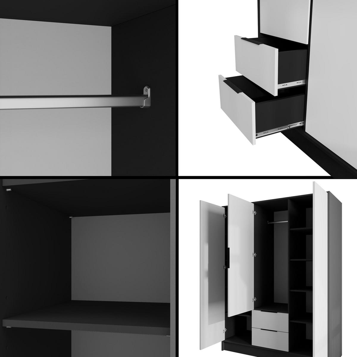 KLEIDERSCHRANK mit Flügeltüren KOLIN 150x200cm Schwarz / Weiß - Schwarz/Weiß, Holzwerkstoff (150/200/51cm) - ALTDECOR