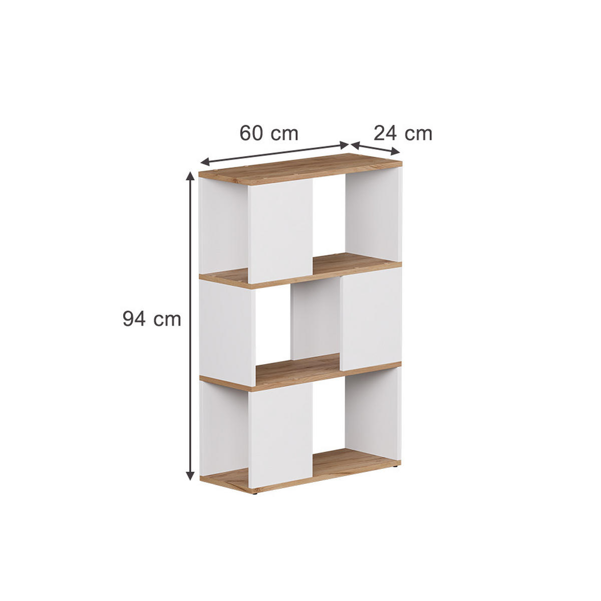 RAUMTEILER Eneos Weiß/Goldkraft Eiche 60 x 94 cm - Eiche Wotan/Weiß, Holzwerkstoff (60/94/24cm) - Vicco