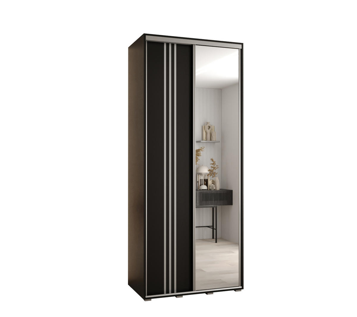 SCHWEBETÜRENSCHRANK 235,2/100/45 2-türig - Silberfarben/Schwarz, Holz/Metall (100/235/45cm) - Abiks Möbel