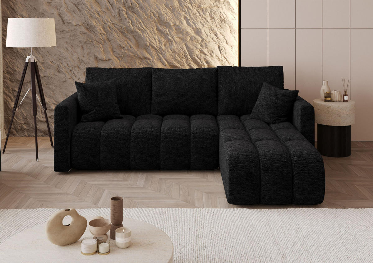 ECKSOFA GARDA rechts schwarz Strickstoff Aragon 99 - Schlaffunktion, Bettkasten - Schwarz, Textil (230/149cm) - Cornero