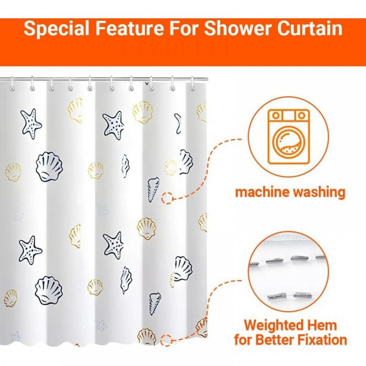DUSCHVORHANG Ozean Muster Polyester wasserdicht schimmelresistent mit Ringen Badezimmer - Weiß, Textil (180/80cm) - MCBOSON