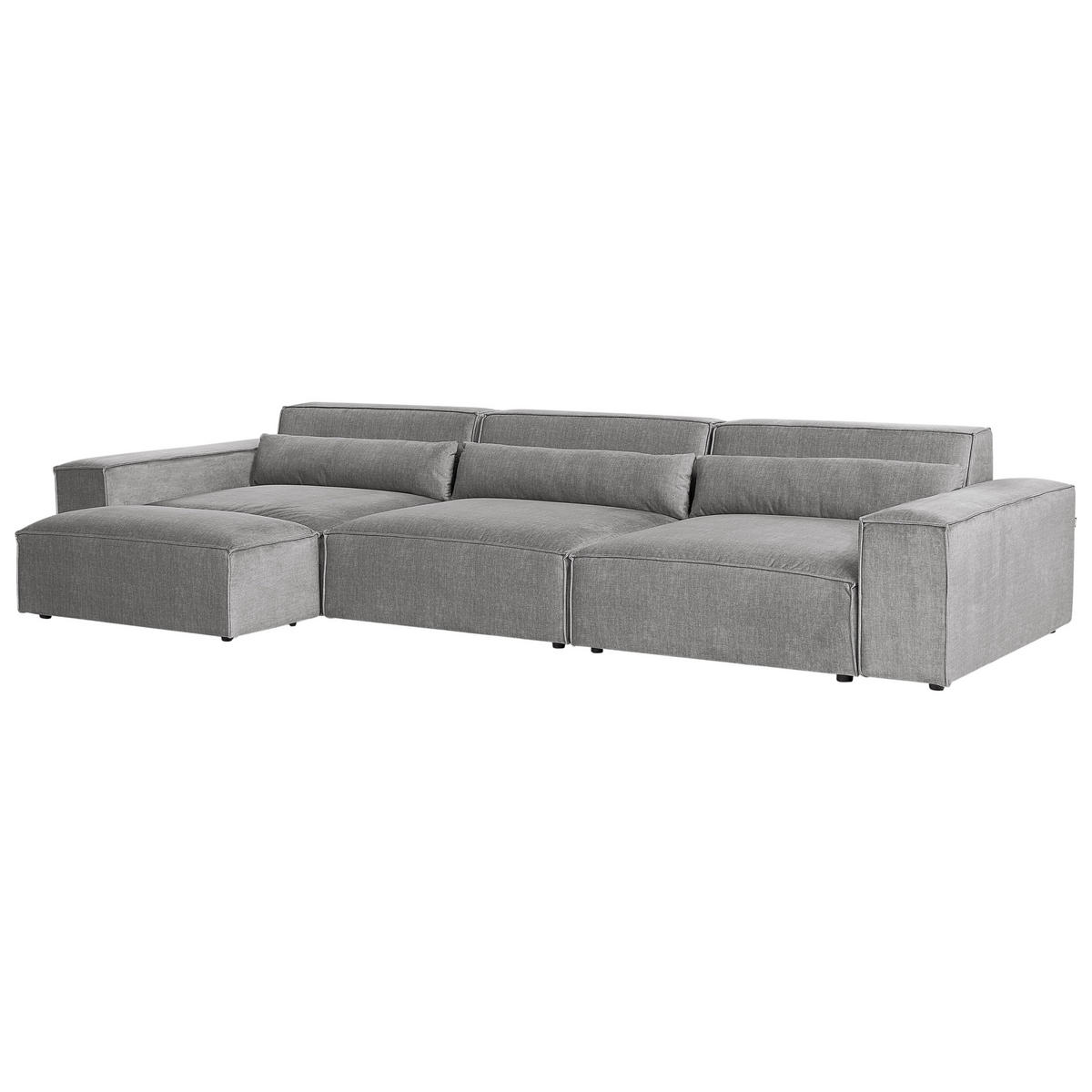 MODULÁRNÍ POHOVKA 3-místná Šedá Látka s otomanem Hellnar - šedá, textil (364/70/126cm) - Beliani