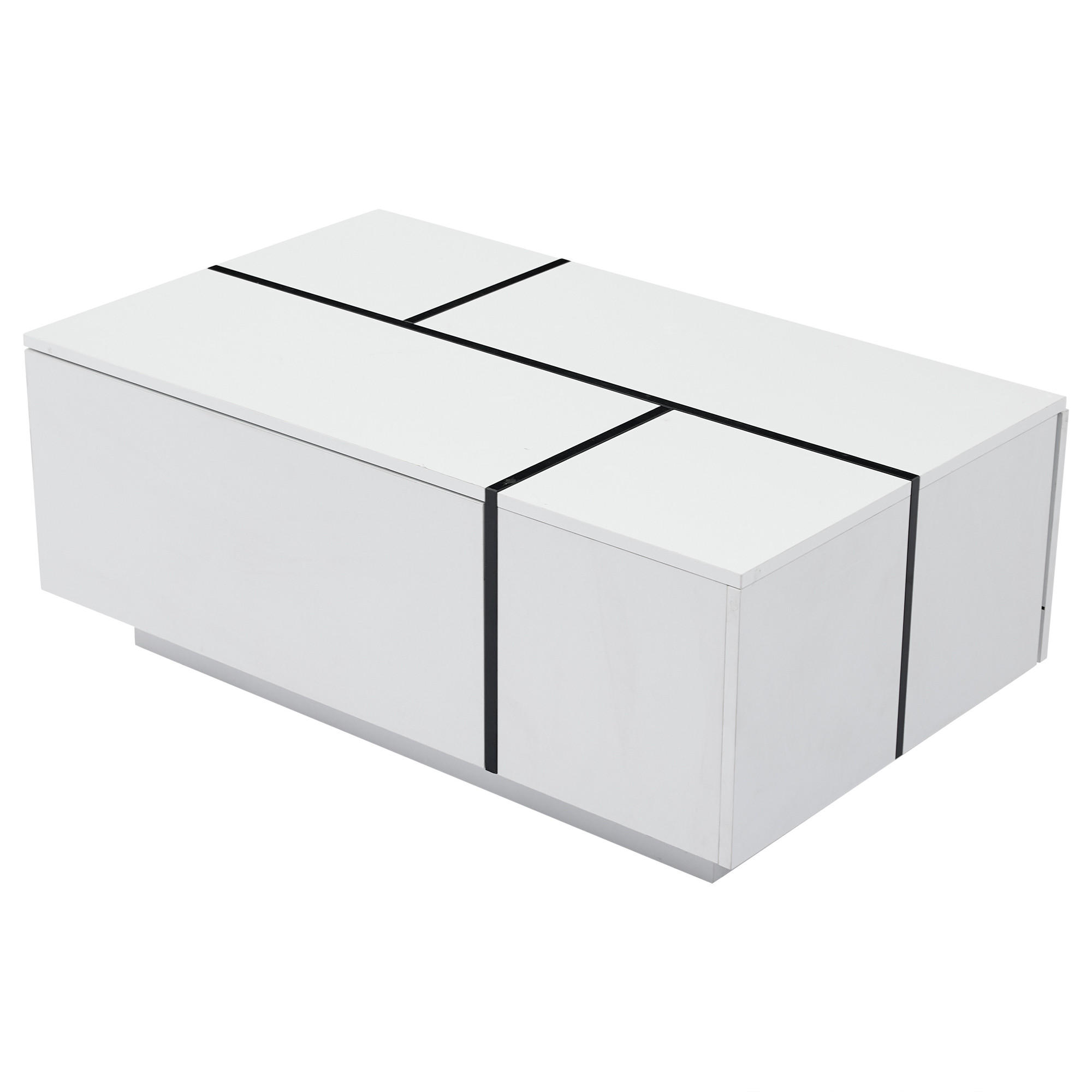 COUCHTISCH DE-218 Modern mit 4 Schubladen Weiß/Schwarz - Weiß, Holzwerkstoff (60/100/40cm) - ComfortXL