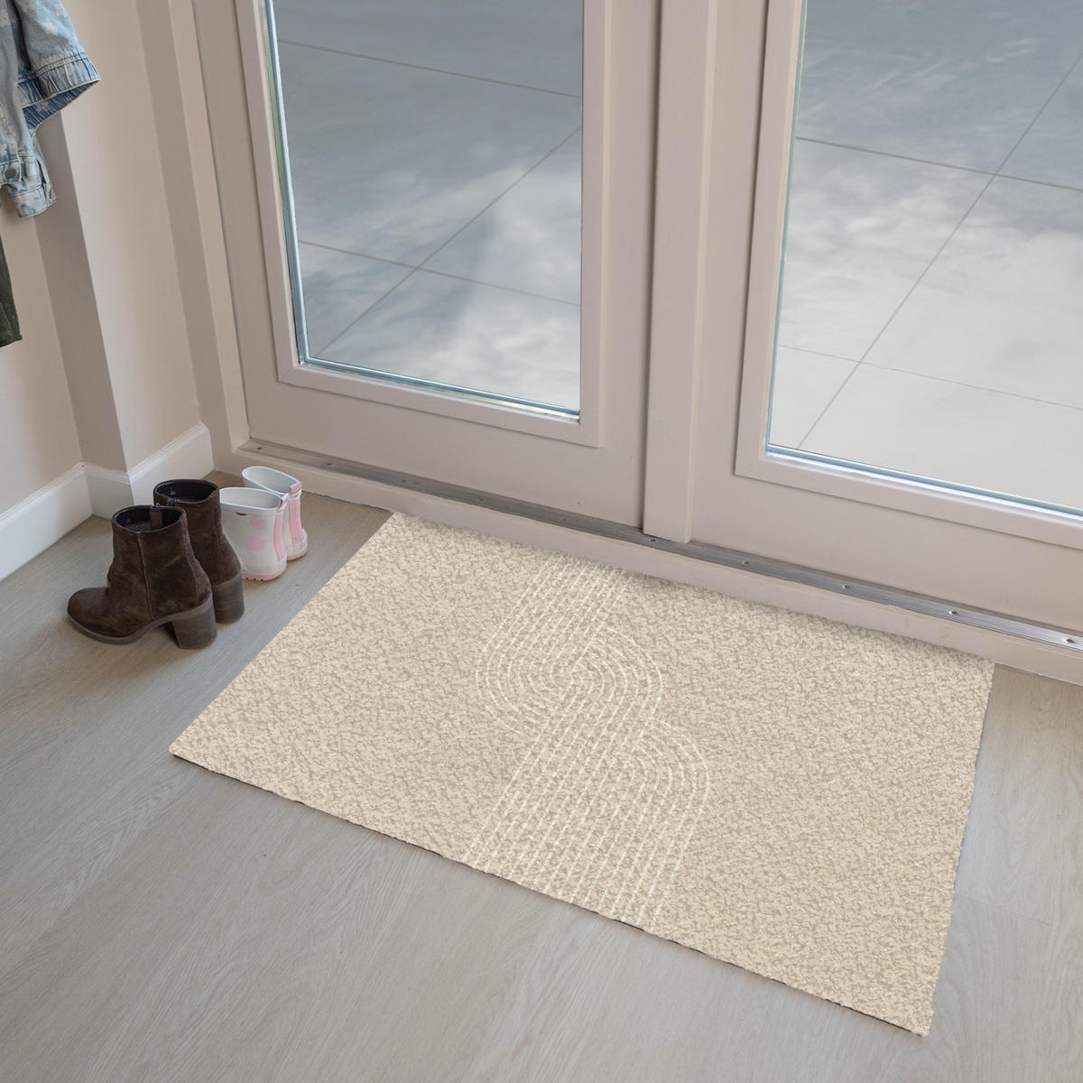 FUSSMATTE Parallele Linien - Leichte Textur - Beige 90x60 cm - Beige, Kunststoff (90/0.4cm) - MuchoWow