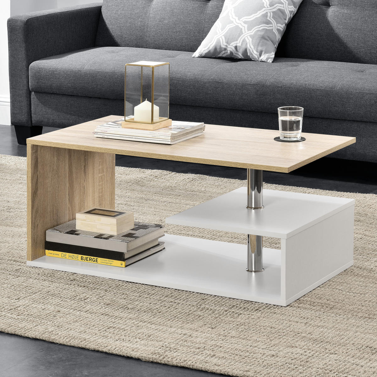 COUCHTISCH Haarlem 50/90/41 - Eichefarben/Weiß, Holzwerkstoff (90/50/41cm) - [en.casa]