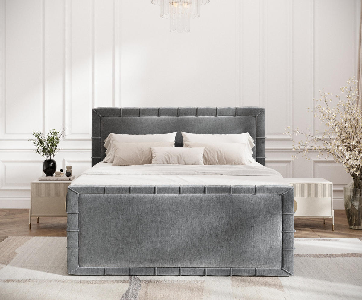 BOXBETT Estelle Grau 200/200 cm im Chenille-Stoff - Schwarz/Grau, Holz/Holzwerkstoff (200/200cm) - Maison de Reve