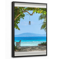 LEINWAND Bilder mit Rahmen - Aussicht - Baum - Meer - Palme - Hügel - Strand - Blau - 20x30 - Blau, Textil (20/30cm) - MuchoWow