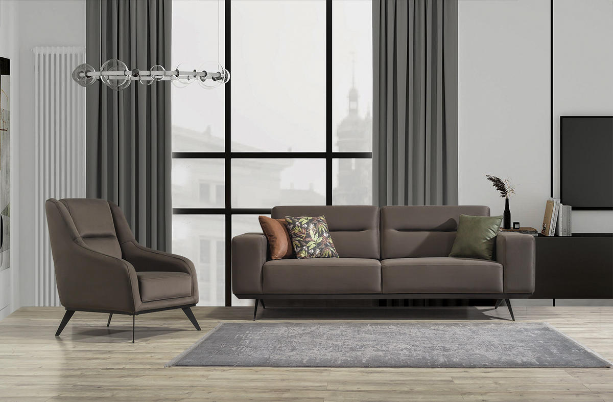 SITZGARNITUR Soprano Seidengrau Stellvariante:3+1 - Braun, Holz/Textil (230/85/100cm) - Villa Möbel