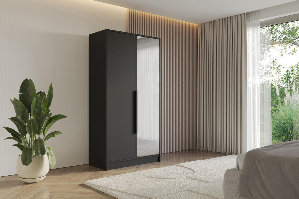 KLEIDERSCHRANK - LUSSO - 102 - Schwarz - Schwarz, Holzwerkstoff (102/200/51cm) - ALTDECOR