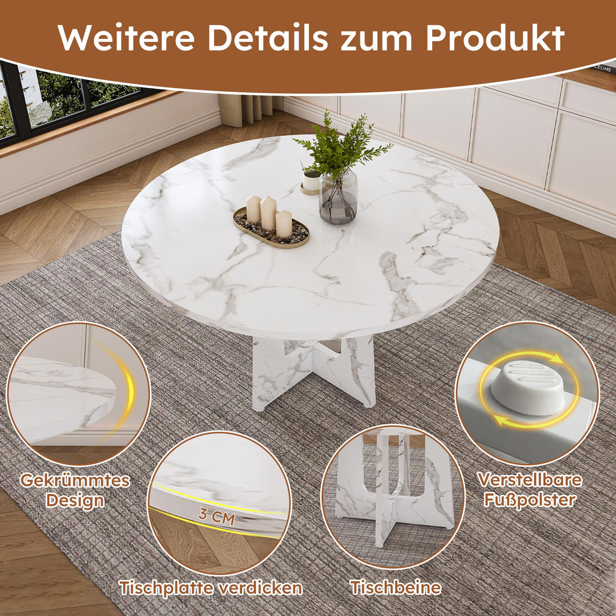 JÍDELNÍ STŮL v bílé barvě s MDF deskou a ořechovou dýhou do jídelny a obývacího pokoje, 120×120×76 cm - bílá, kompozitní dřevo (120/120/76cm) - STILVORA