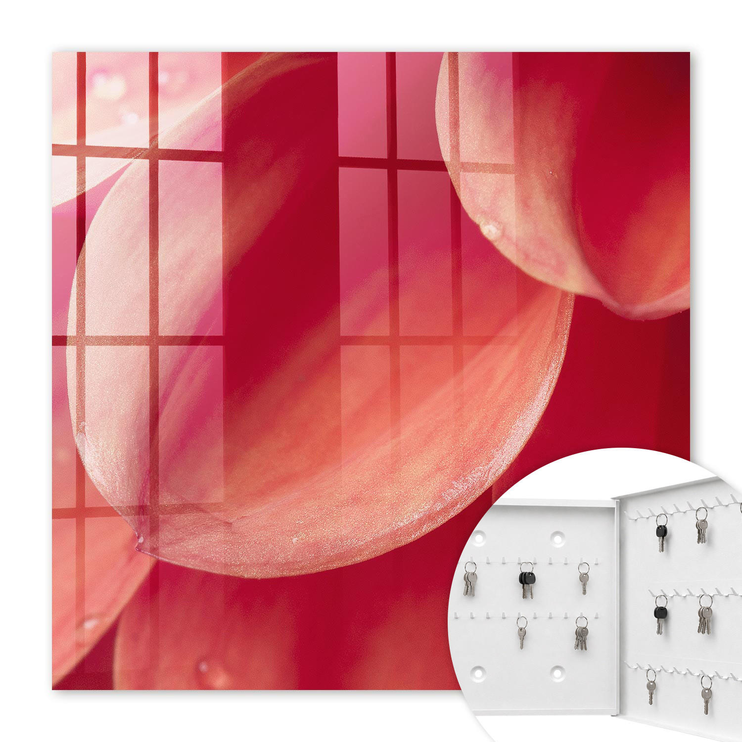 SCHLÜSSELBOX Weiß 30x30 cm – Türöffnung nach rechts - Florale Intimität - Rot, Metall (30/30/5cm) - TULUP