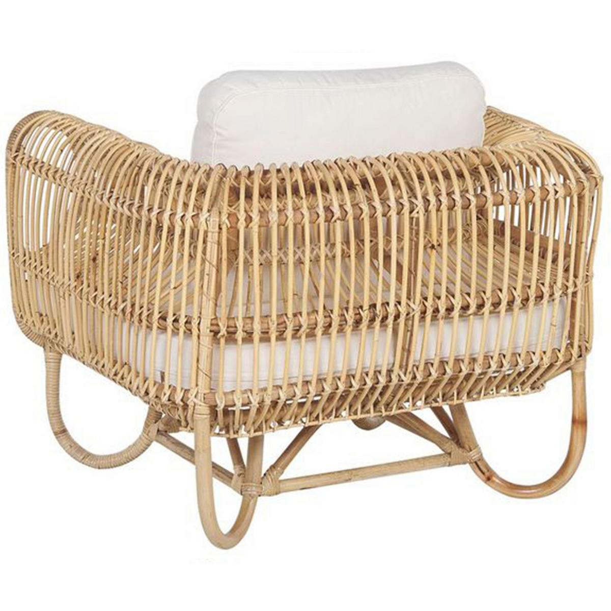 GARTENSESSEL Rattan natürlich Auflage helles Beige Dolcedo - Beige/Naturfarben, Naturmaterialien (93/73/80cm) - Beliani