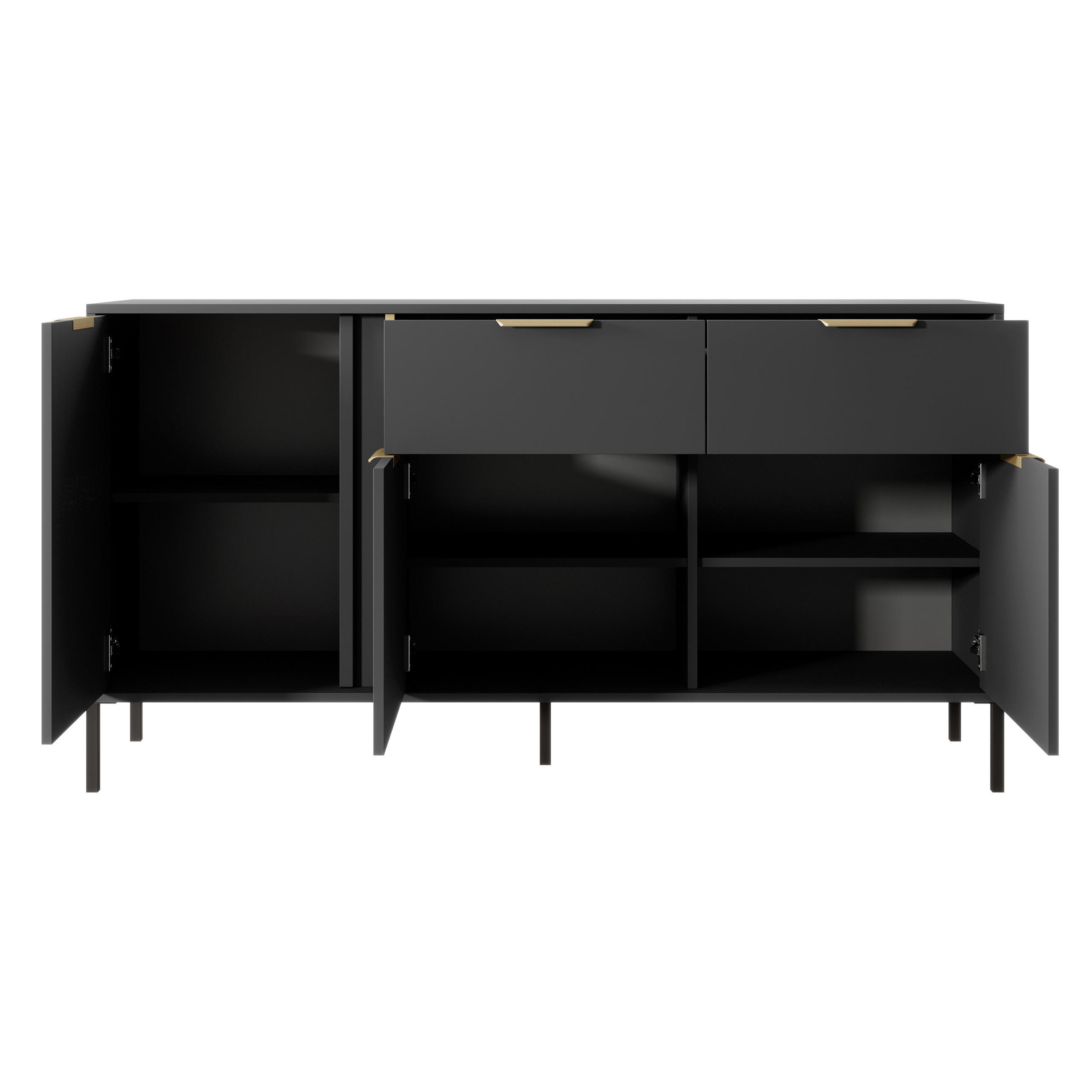 Thumbnail - Masseno Sideboard, Anthrazit, Gold, Holzwerkstoff, 2 Schubladen, 153x81x40 cm, Wohnzimmer, Kommoden & Sideboards, Sidebo...