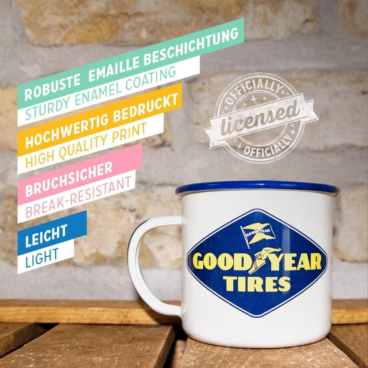 EMAILLE-BECHER 360 ml GOOD YEAR Logo White - Gelb/Weiß, Metall (0.36L) - Nostalgic-Art