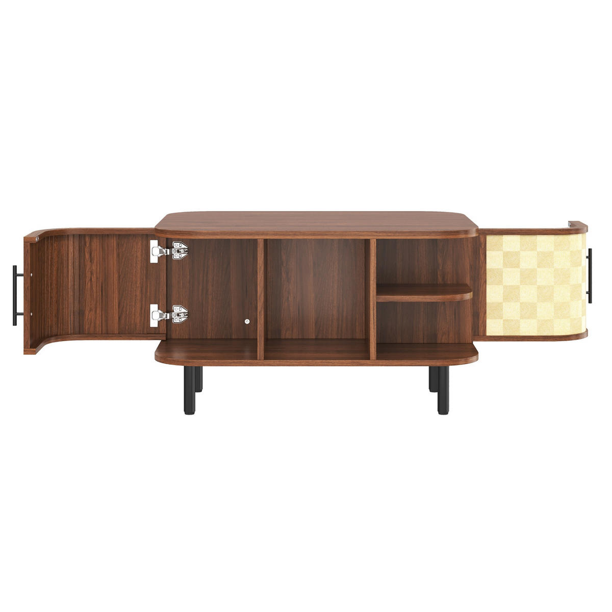 COUCHTISCH DE-37082 geschwungene Form mit Geflechtstruktur Nussbaum - Walnussfarben, Holzwerkstoff (80/60/47cm) - ComfortXL