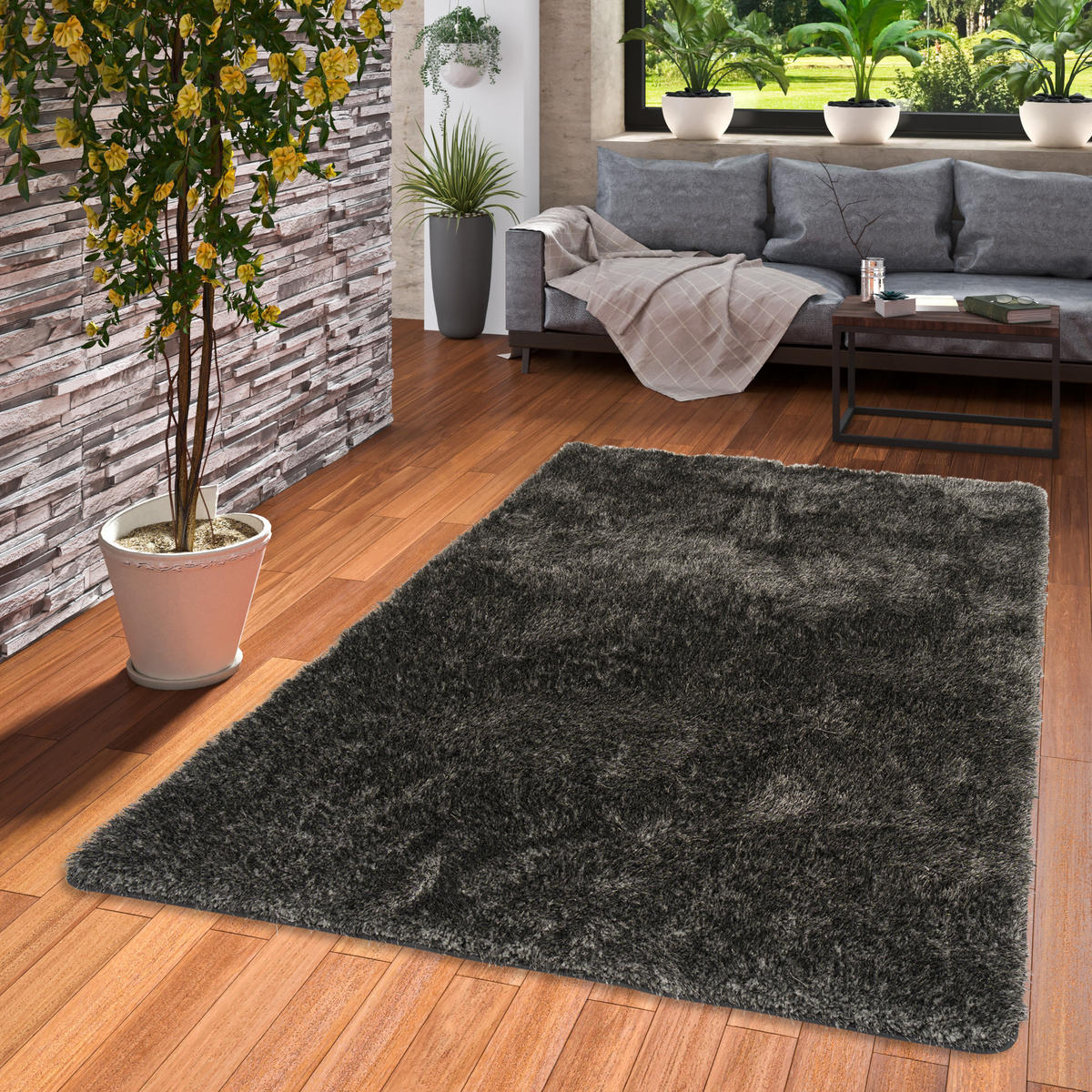 HOCHFLOR SHAGGY TEPPICH LUXUS EMOTION MIX - Anthrazit, Textil (160/160cm) - Snapstyle