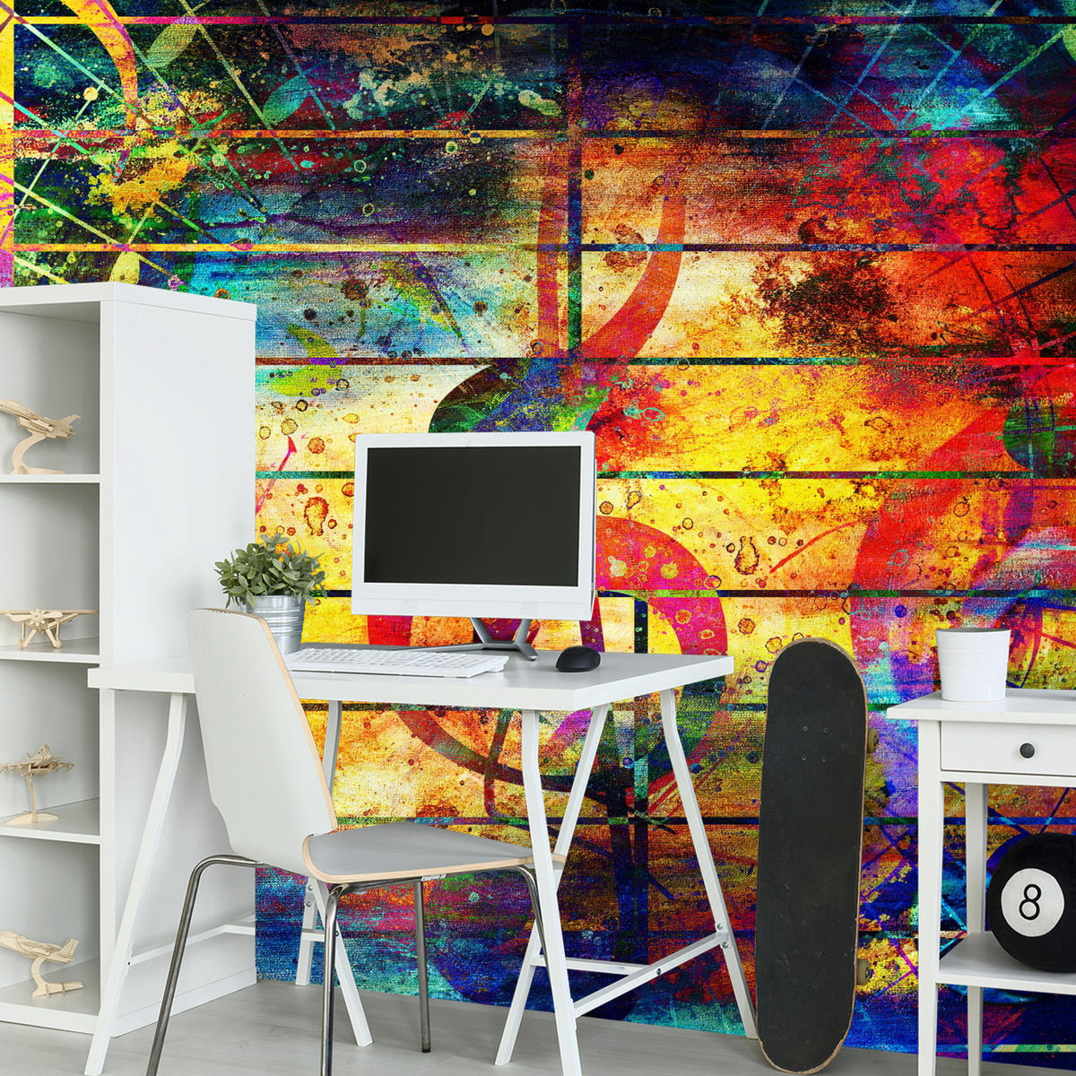 FOTOTAPETA Pre Študentskú Izbu Farebná Abstraktná HUDBA Graffiti NOTY 150 x 105 cm - oranžová/žltá, papier (150/105cm) - Muralo