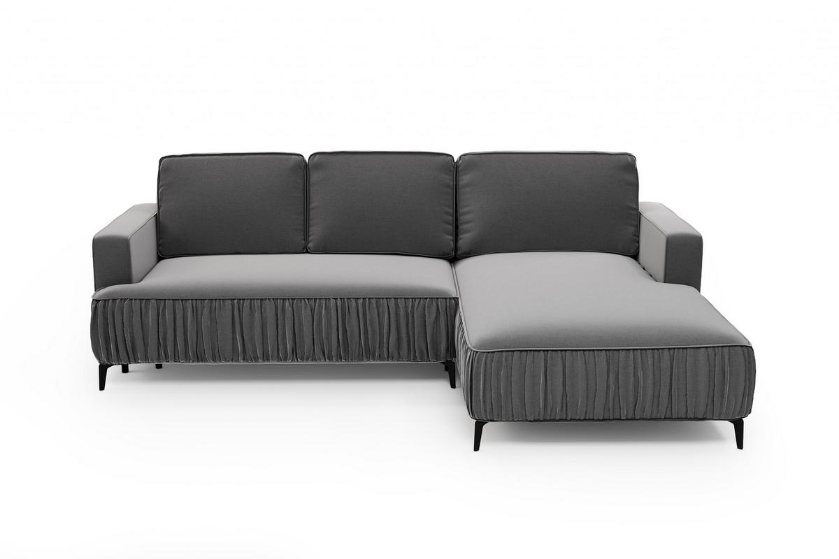ECKSOFA Glanz rechts – Grau, mit Schlaffunktion und Bettkasten - Grau, Textil (268/177cm)