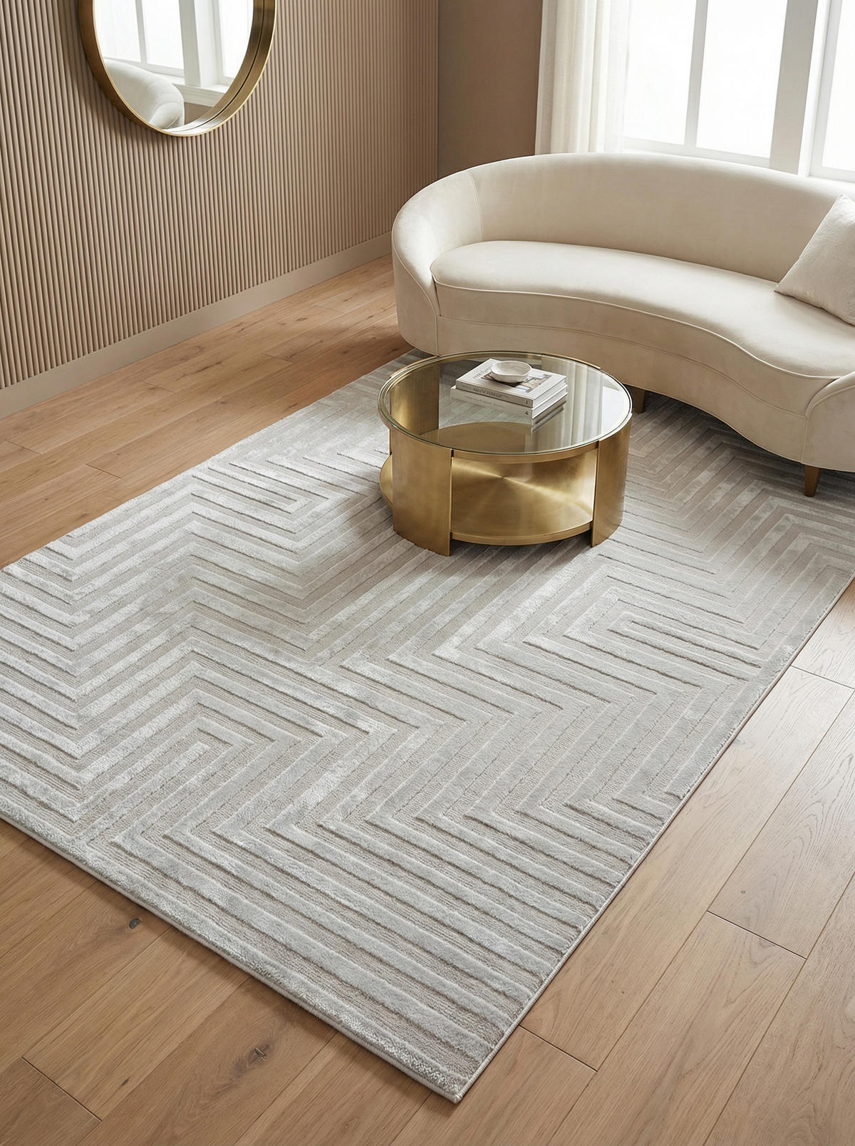 TEPPICH Wohnzimmer 3D-Effekt Pflegeleicht Waschbar OEKO-TEX Silber 160x230 cm Gekettelt Flur – ILLER - Silberfarben, Textil (160/230cm) - KADIMA DESIGN