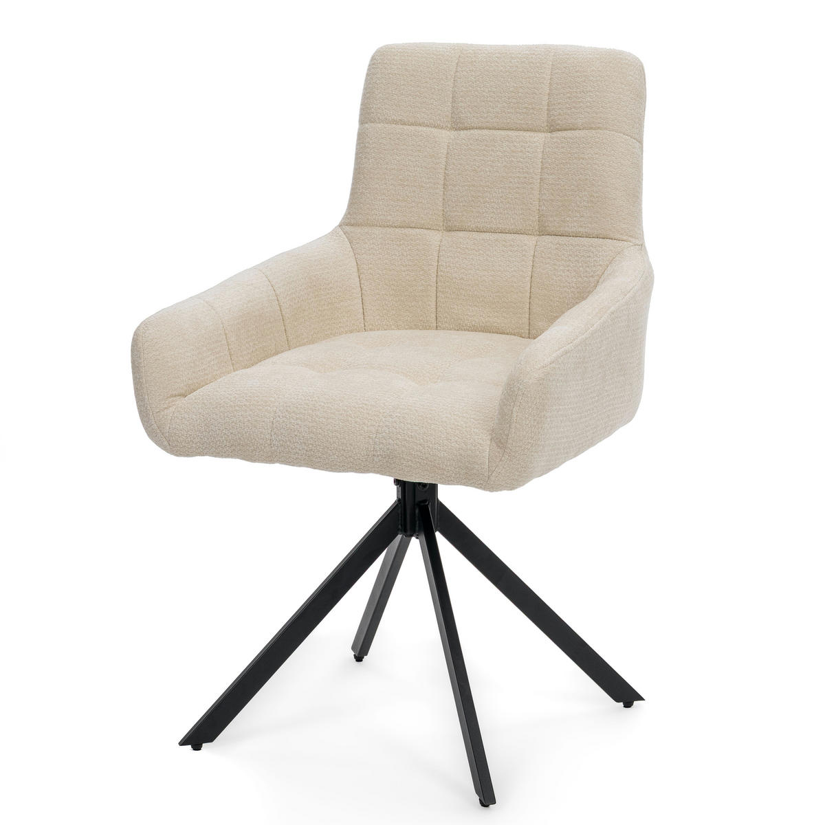STUHL FUNO drehbar gepolsterter mit Steppung - creme - Chenille - Creme/Schwarz, Textil/Metall (58/87/60cm) - NEW HOME