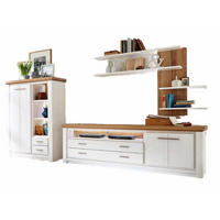 WOHNWAND weiß Olbia Wildeiche 327/45/189 cm - Weiß/Braun, Holz (327/189/45cm) - Casamia Massive Möbel