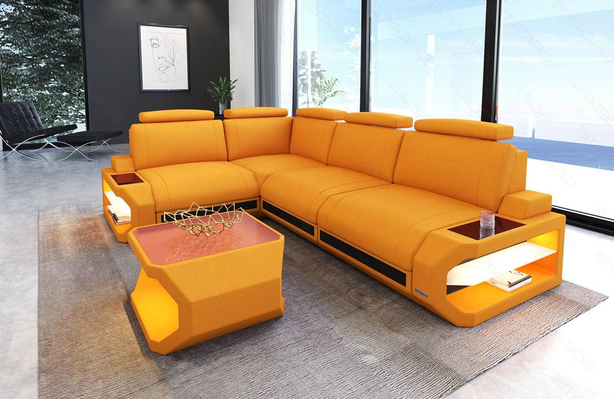 ECKSOFA Siena Apricot Schwarz Mikrofaserstoff - Orange, Kunststoff (272/272cm)