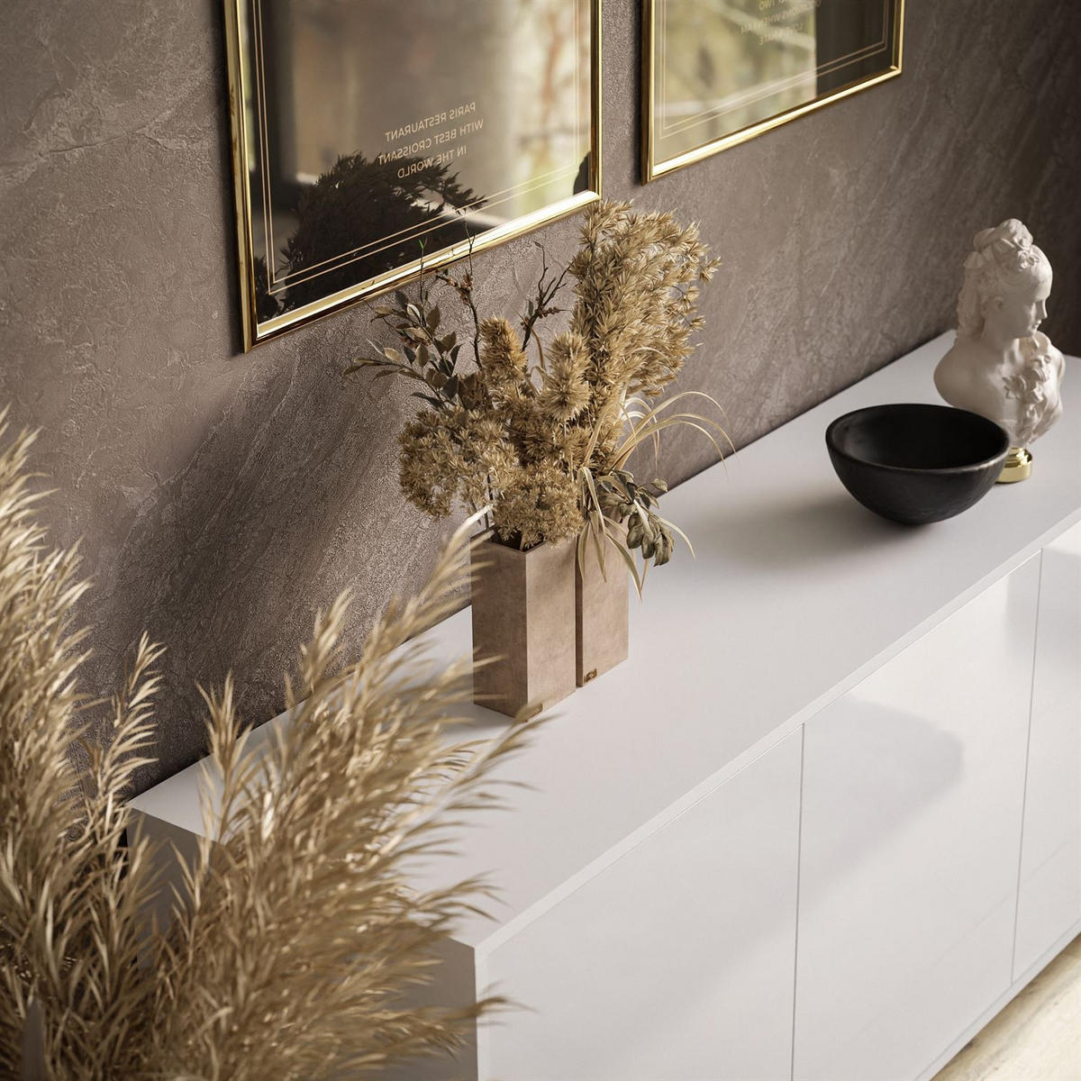 SIDEBOARDS SANAYI auf goldenen Beinen, Hochglanz Weiß/Golde Beine - Goldfarben/Weiß, Holzwerkstoff (154/73/40cm) - Lookway