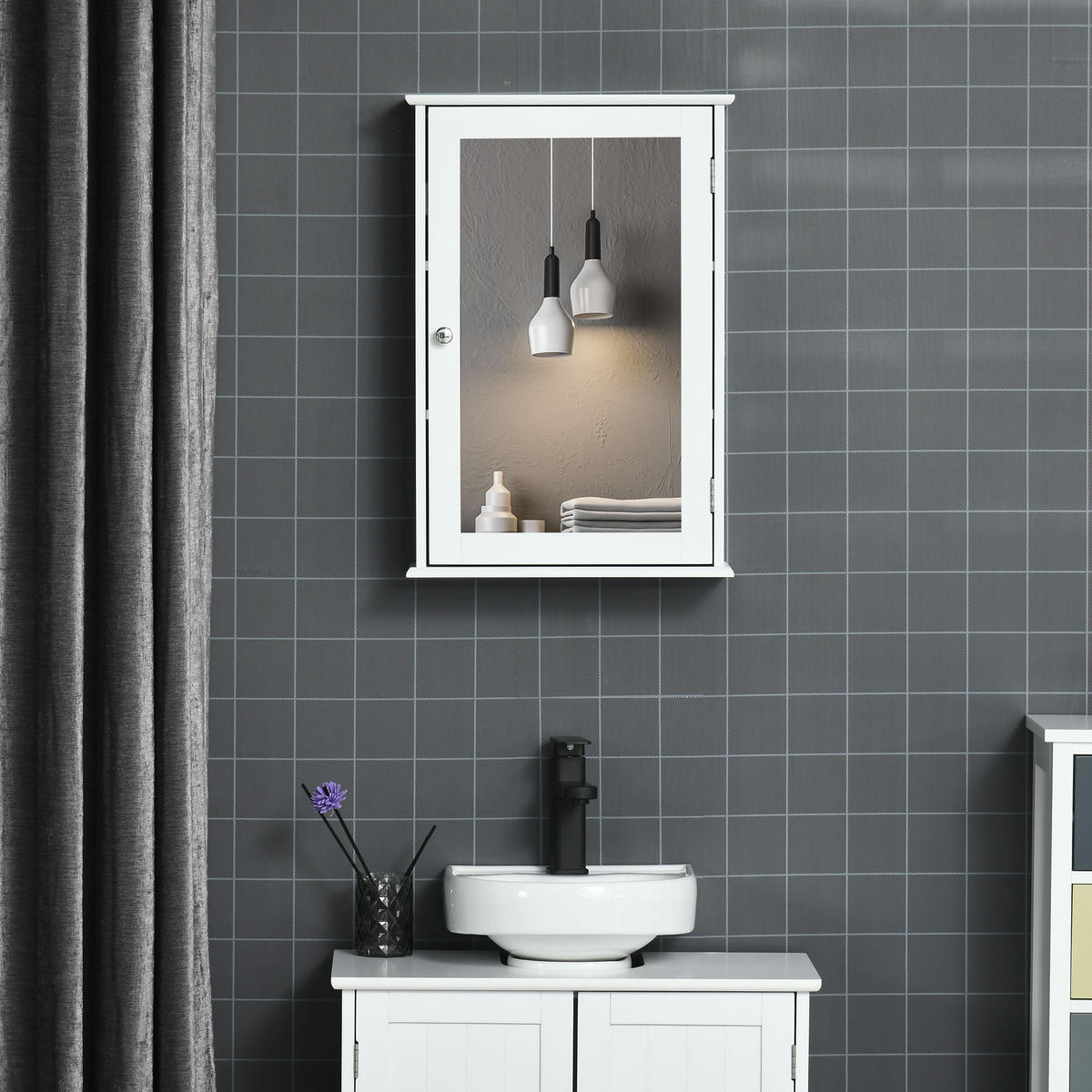 SPIEGELSCHRANK mit Spiegel, verstellbarem Einlegeboden, 41*14*60cm, Weiß - Weiß, Glas (41/60/14cm) - Vallsero