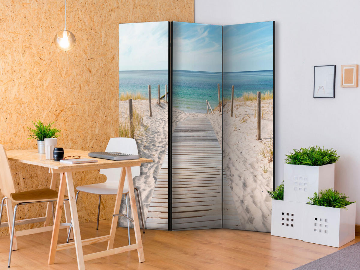 PARAVENT Einseitig Bedruckter 3-tlg 135x172 cm Meer Strand und D nen - Multicolor, Holz/Textil (135/172/3cm) - Muralo