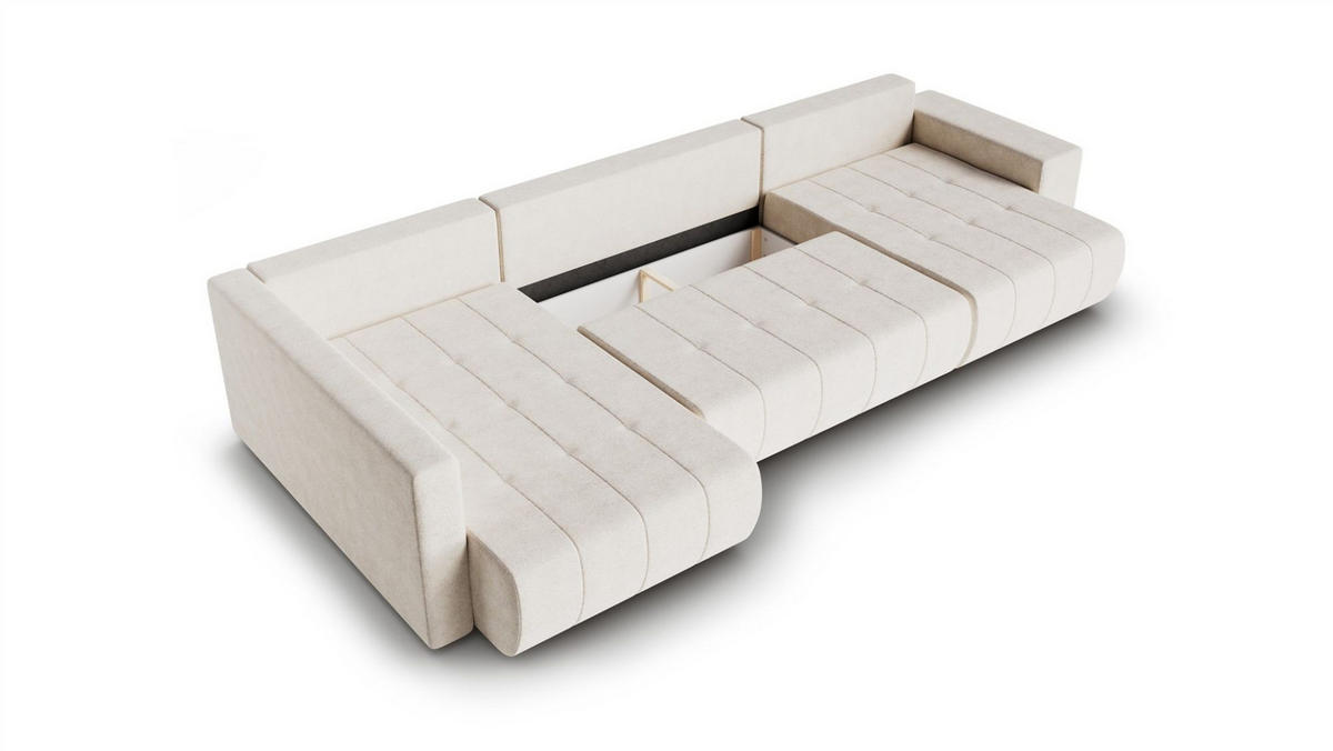 WOHNLANDSCHAFT Armanda - Creme, Holzwerkstoff/Textil (392/83/185cm) - Fun Möbel