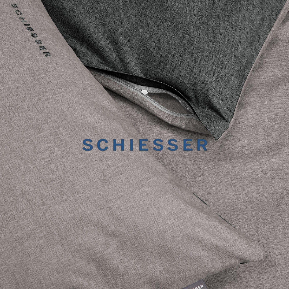 BETTWÄSCHESET Doubleface - Renforcé - 2-teilig - 155 x 220 cm - Grau-Schwarz - Schwarz, Textil (155/220cm) - SCHIESSER