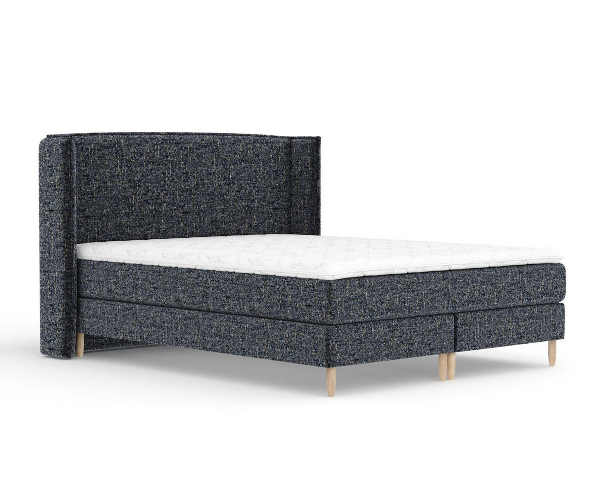 KONTINENTALBETT Ardis Marineblau 140/200 cm mit Matratze und Topper - Naturfarben/Dunkelblau, Holz/Holzwerkstoff (140/200cm) - Maison de Reve